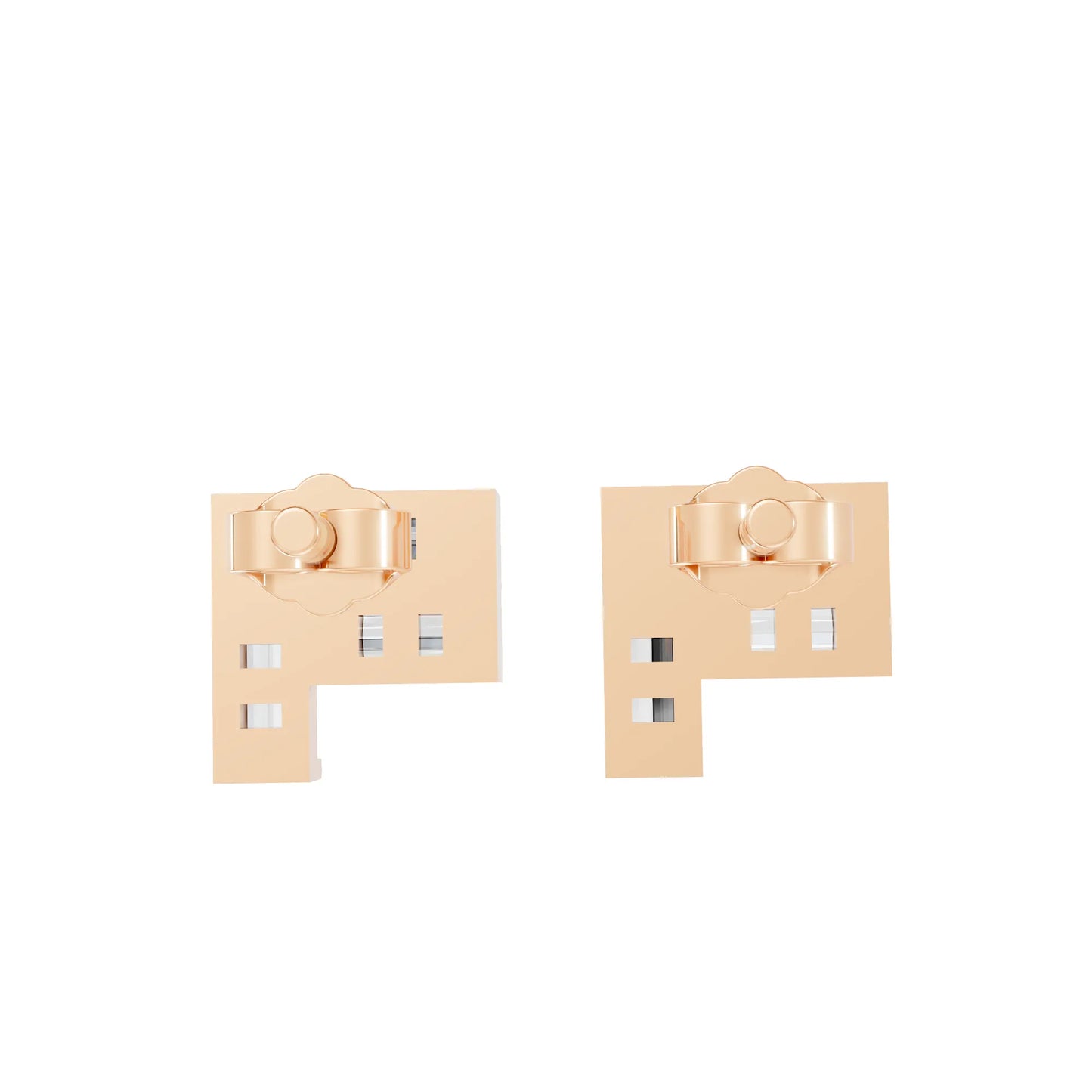 14K Gold Baguette Cut Diamond Corner Cluster Stud Earring