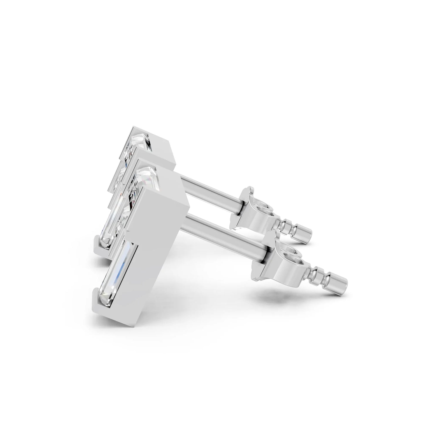 14K Gold Baguette Cut Diamond Corner Cluster Stud Earring