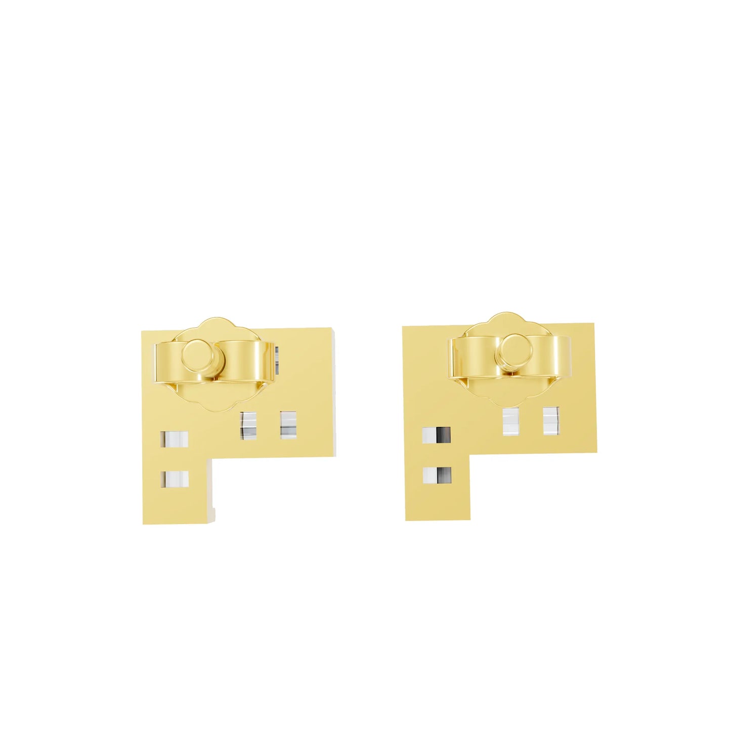 14K Gold Baguette Cut Diamond Corner Cluster Stud Earring
