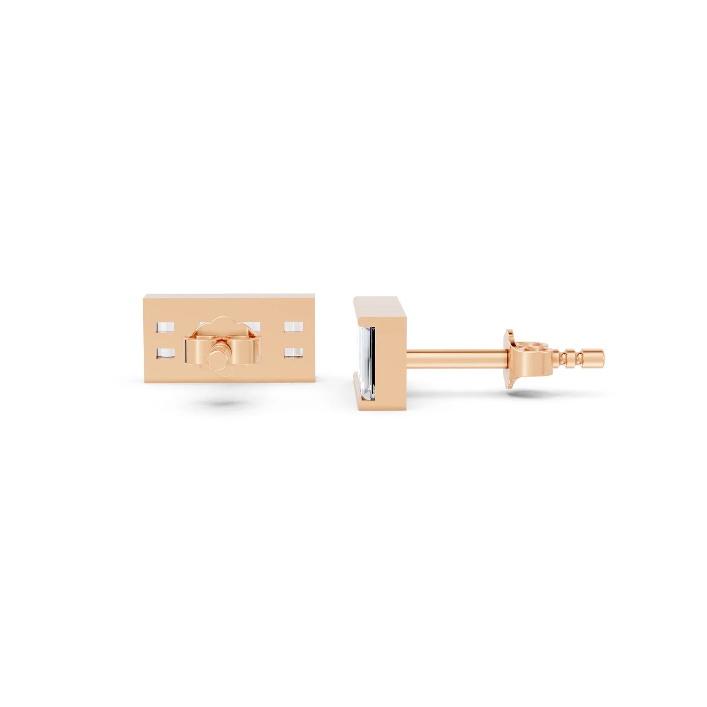 14K Gold Baguette Cut Diamond Bar Cluster Stud Earring