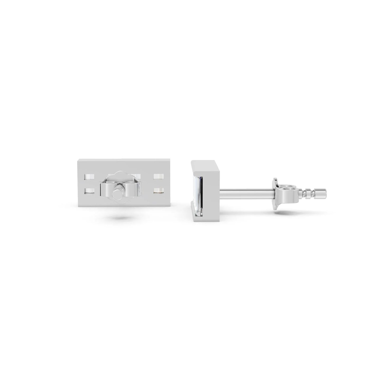 14K Gold Baguette Cut Diamond Bar Cluster Stud Earring
