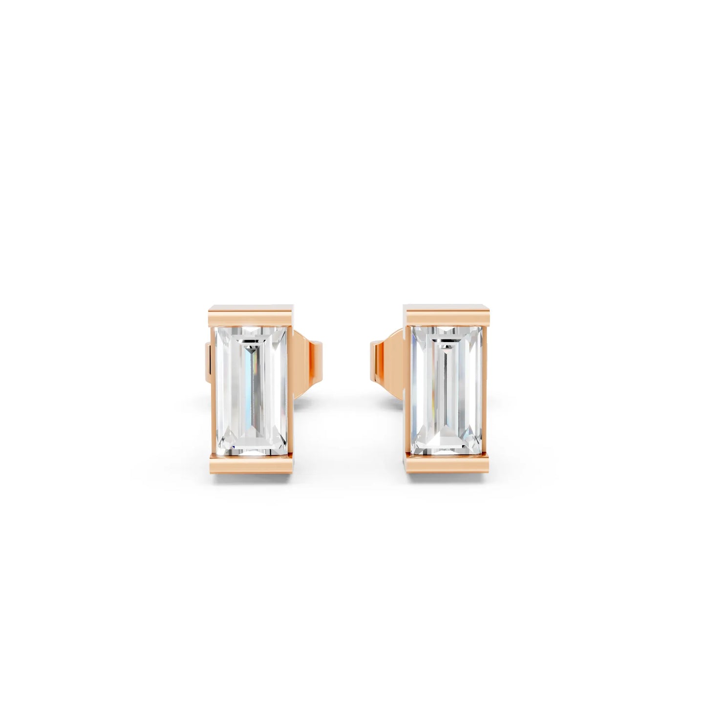 14K Gold Baguette Cut Diamond Stud Earring