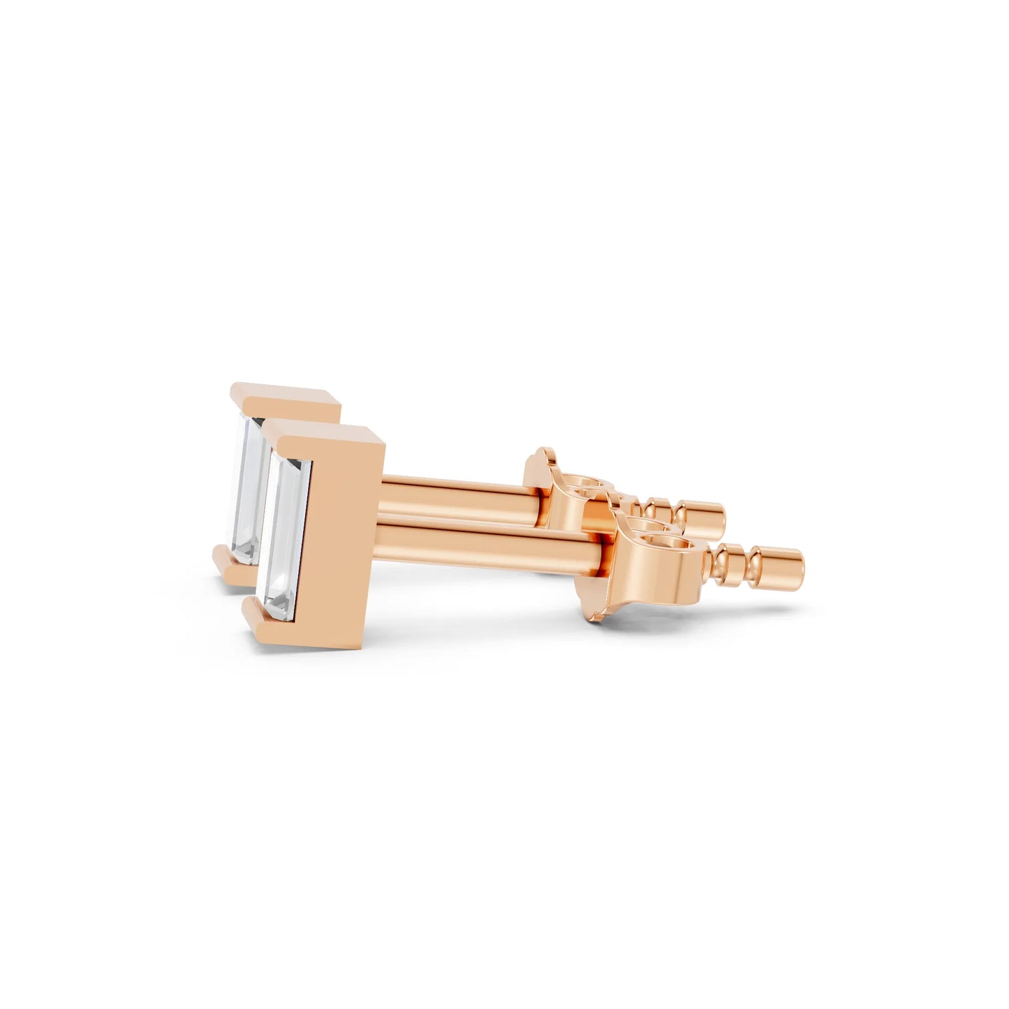 14K Gold Baguette Cut Diamond Stud Earring
