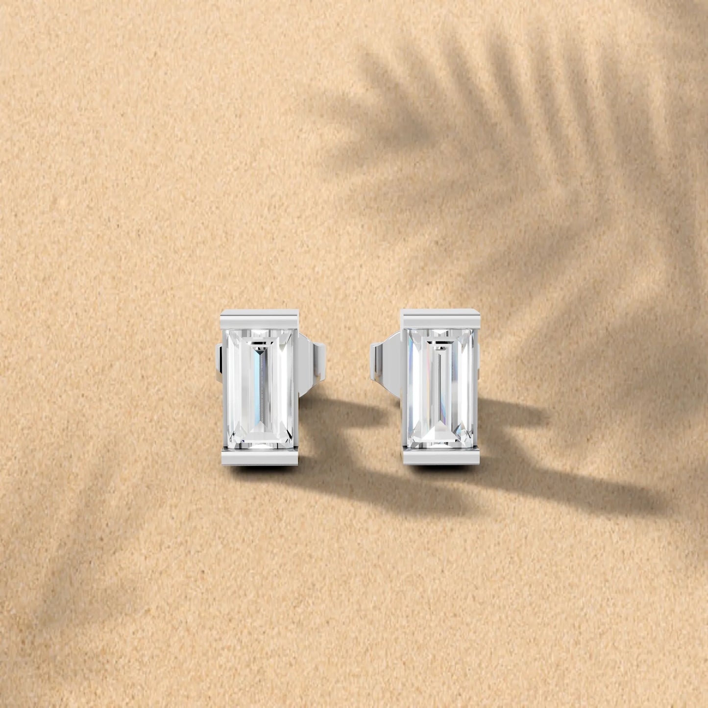 14K Gold Baguette Cut Diamond Stud Earring