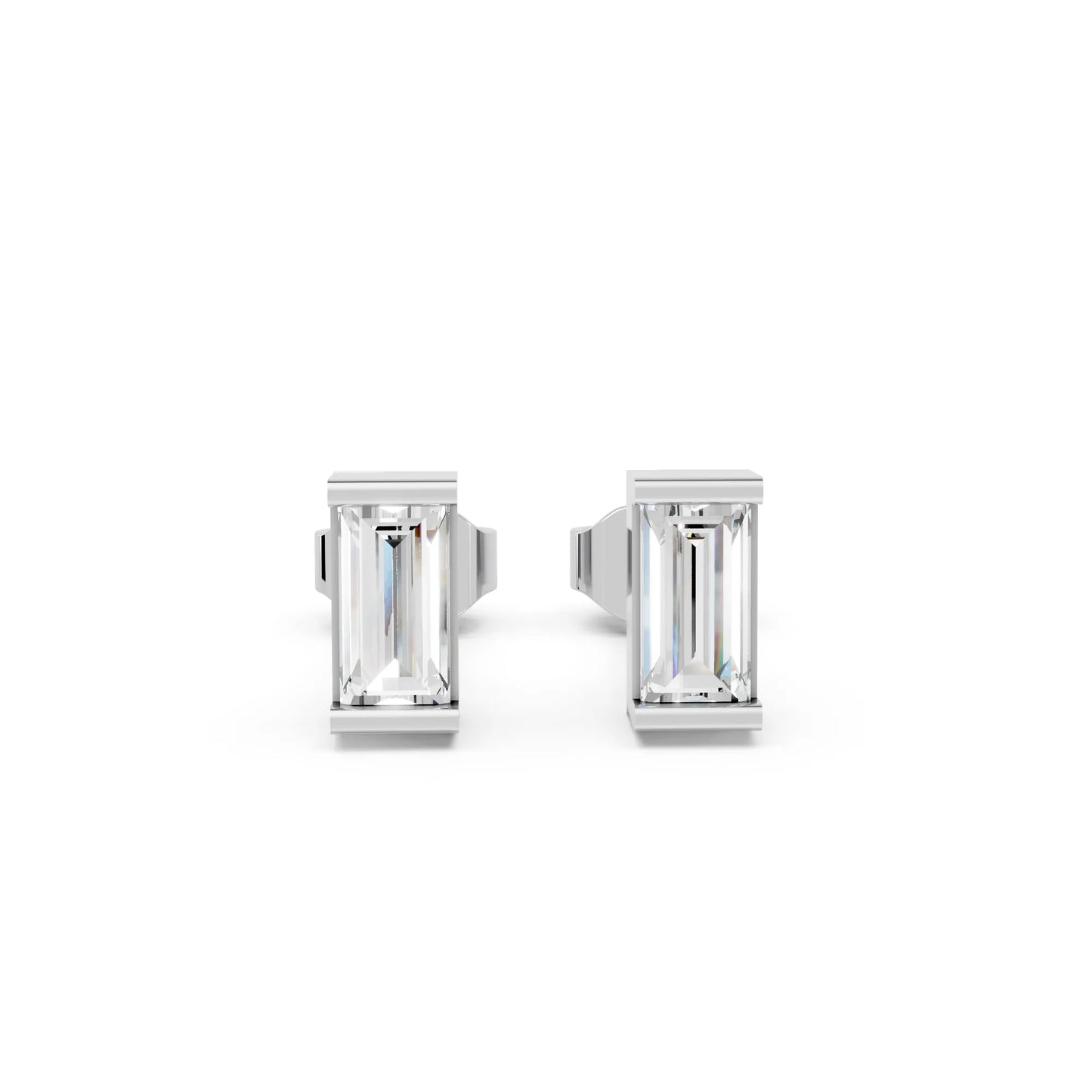 14K Gold Baguette Cut Diamond Stud Earring
