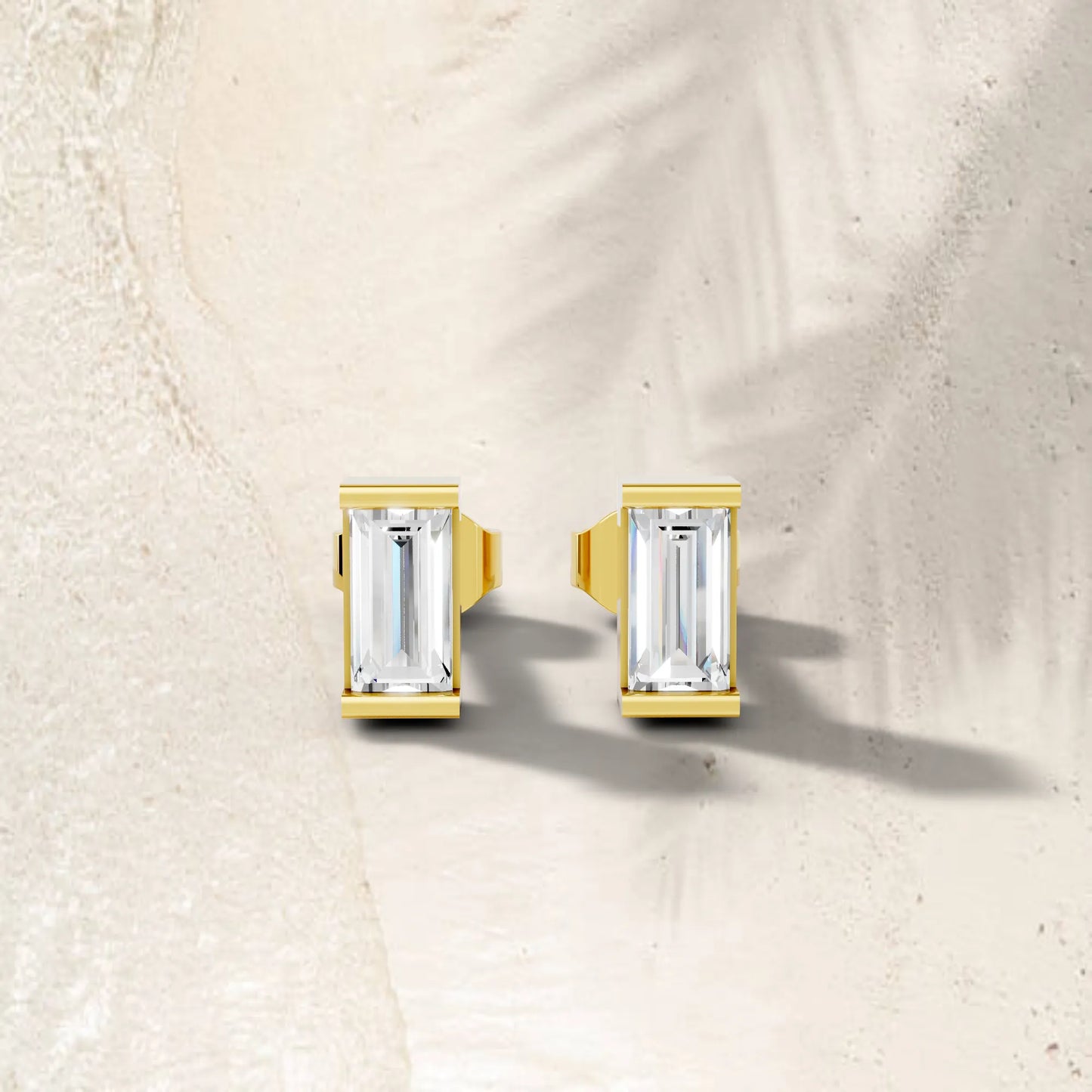 14K Gold Baguette Cut Diamond Stud Earring