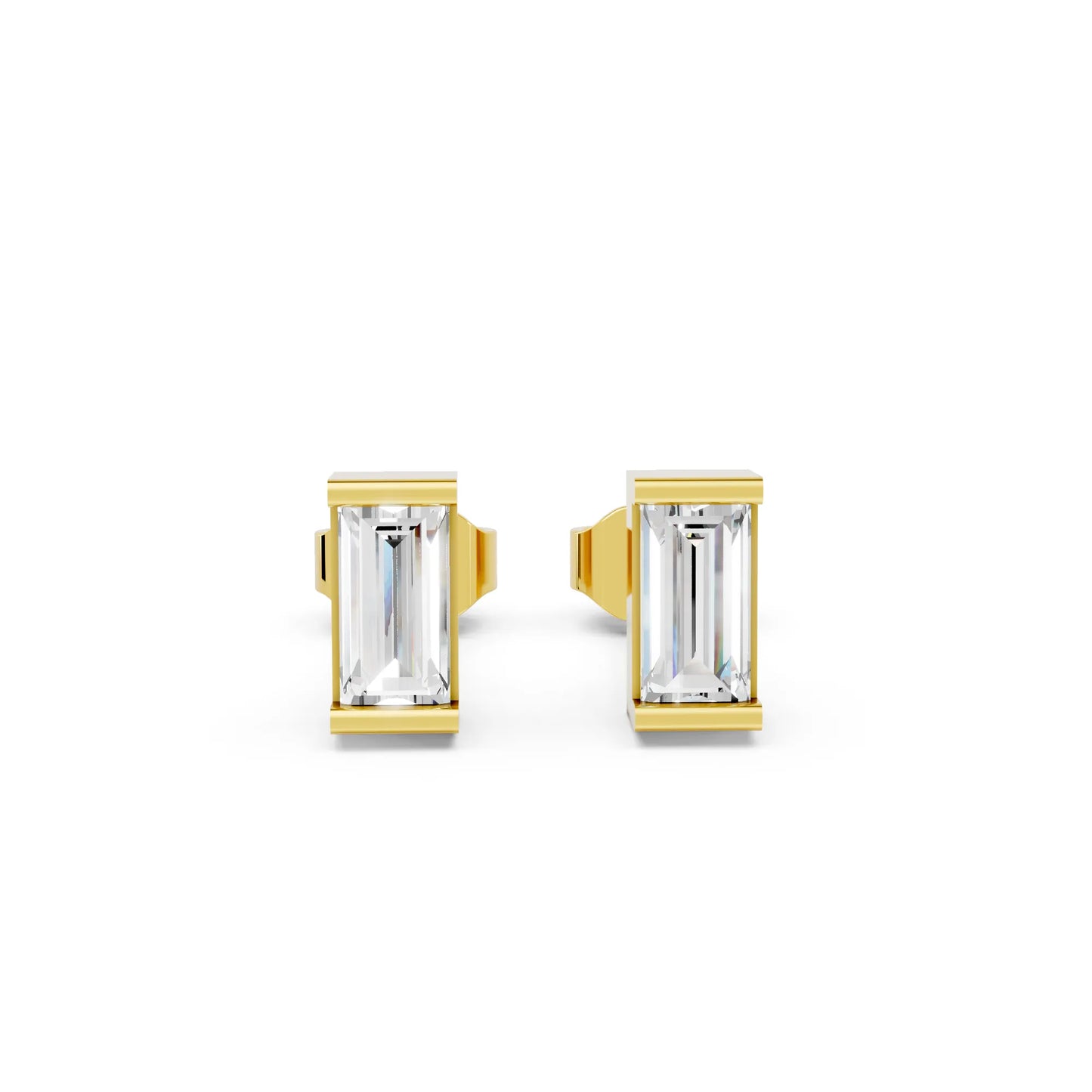 14K Gold Baguette Cut Diamond Stud Earring