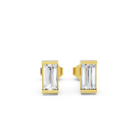 14K Gold Baguette Cut Diamond Stud Earring