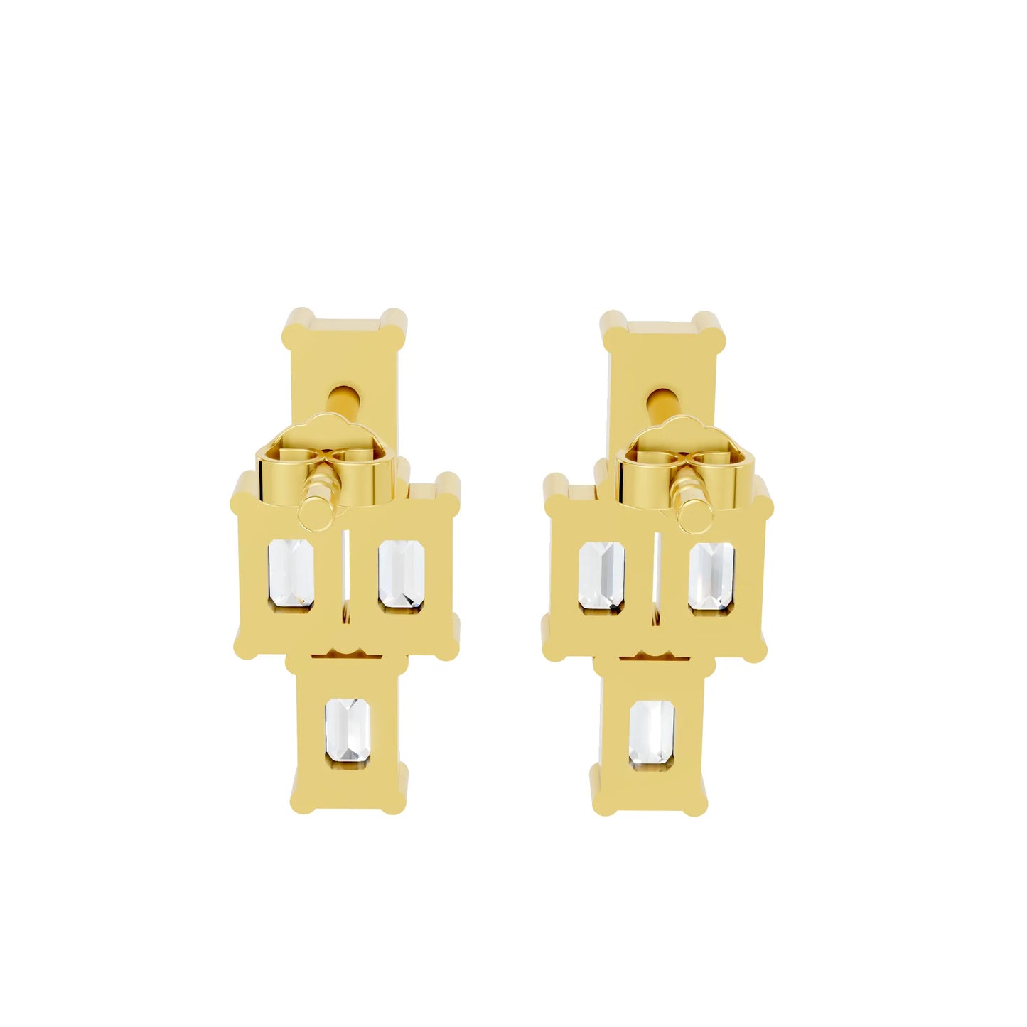 Emerald Cut Block Earrings | 14K Gold Lab Grown Diamond With Minimalist Prong Set Studs | Modern Timeless Jewelry | Perfect Gift For Anniversary Birthday Or Engagement | Timeless Studs Are Perfect For Everyday Wear Or Gifting Unforgettable Moments