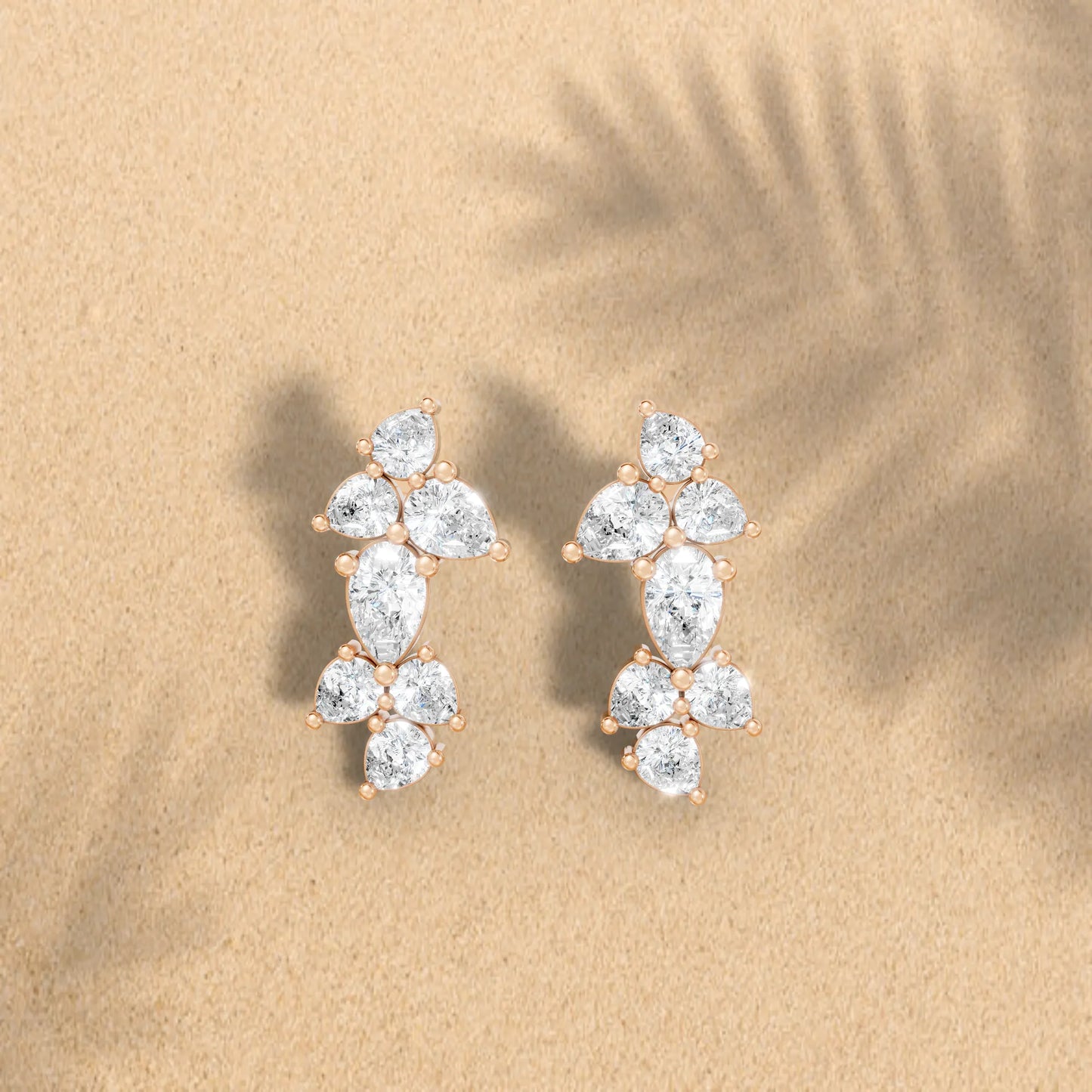 14K Gold Pear Cut Diamond Cluster Stud Earring