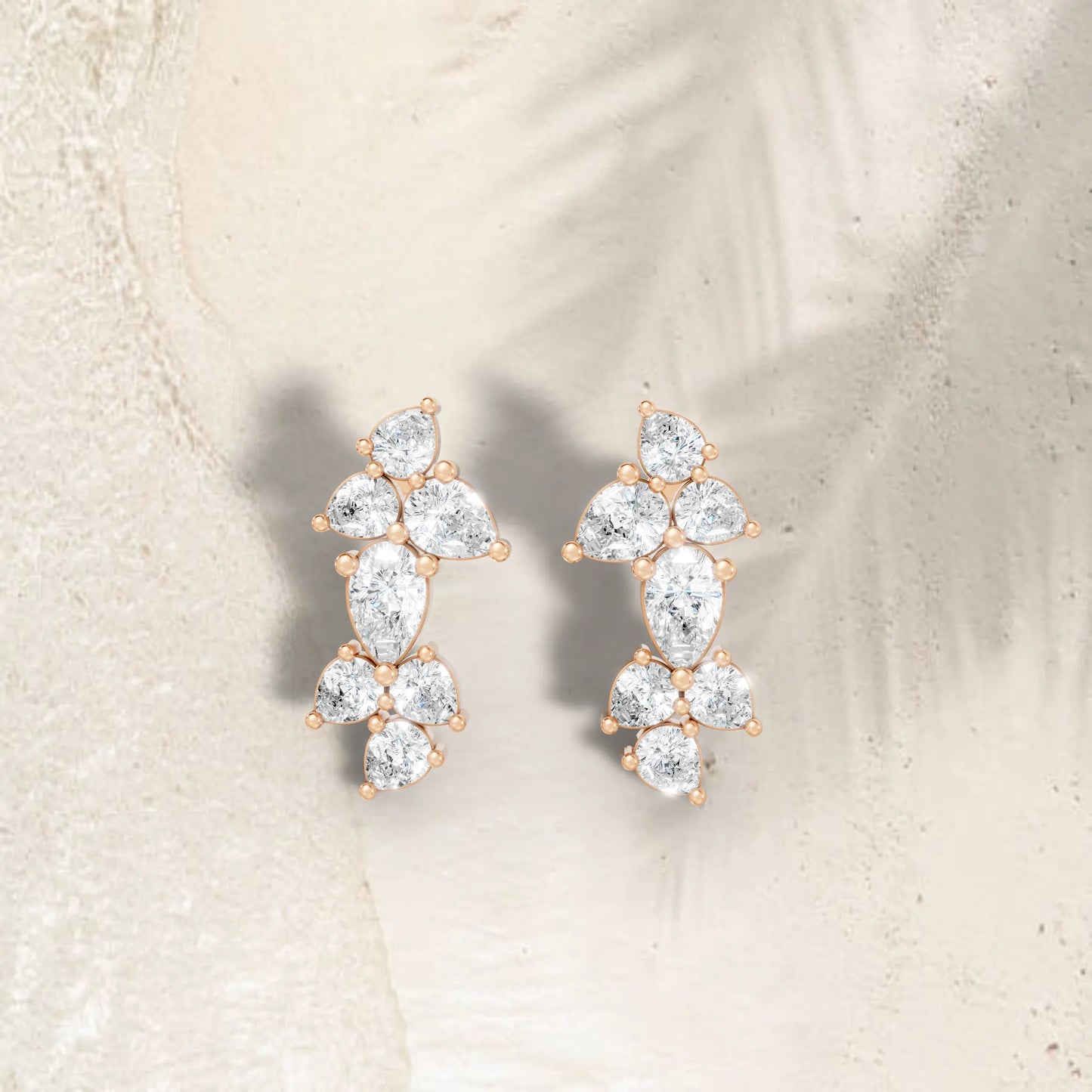 14K Gold Pear Cut Diamond Cluster Stud Earring