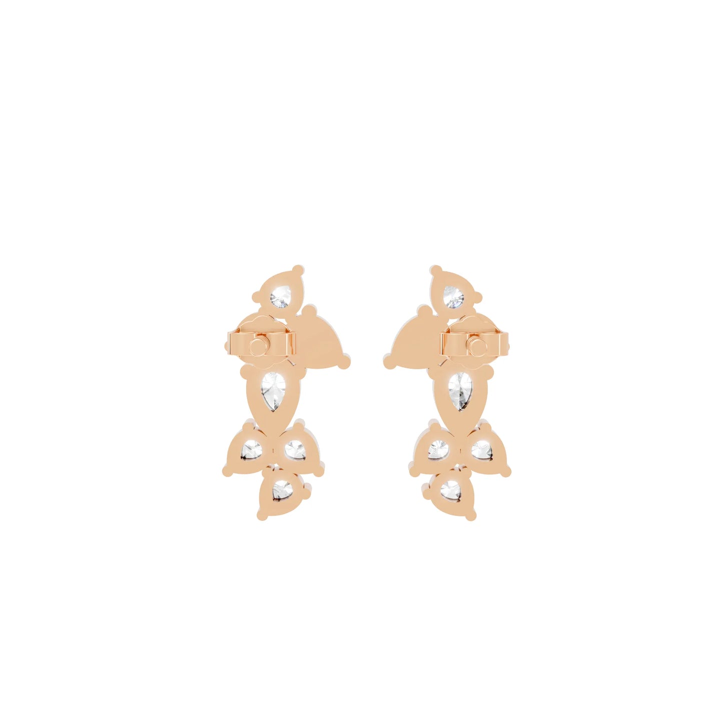 14K Gold Pear Cut Diamond Cluster Stud Earring