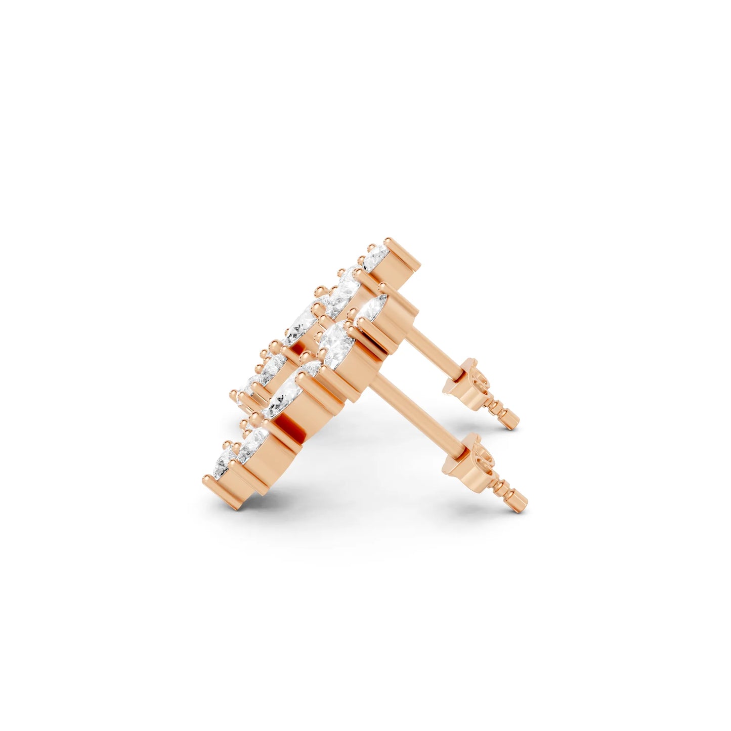 14K Gold Pear Cut Diamond Cluster Stud Earring