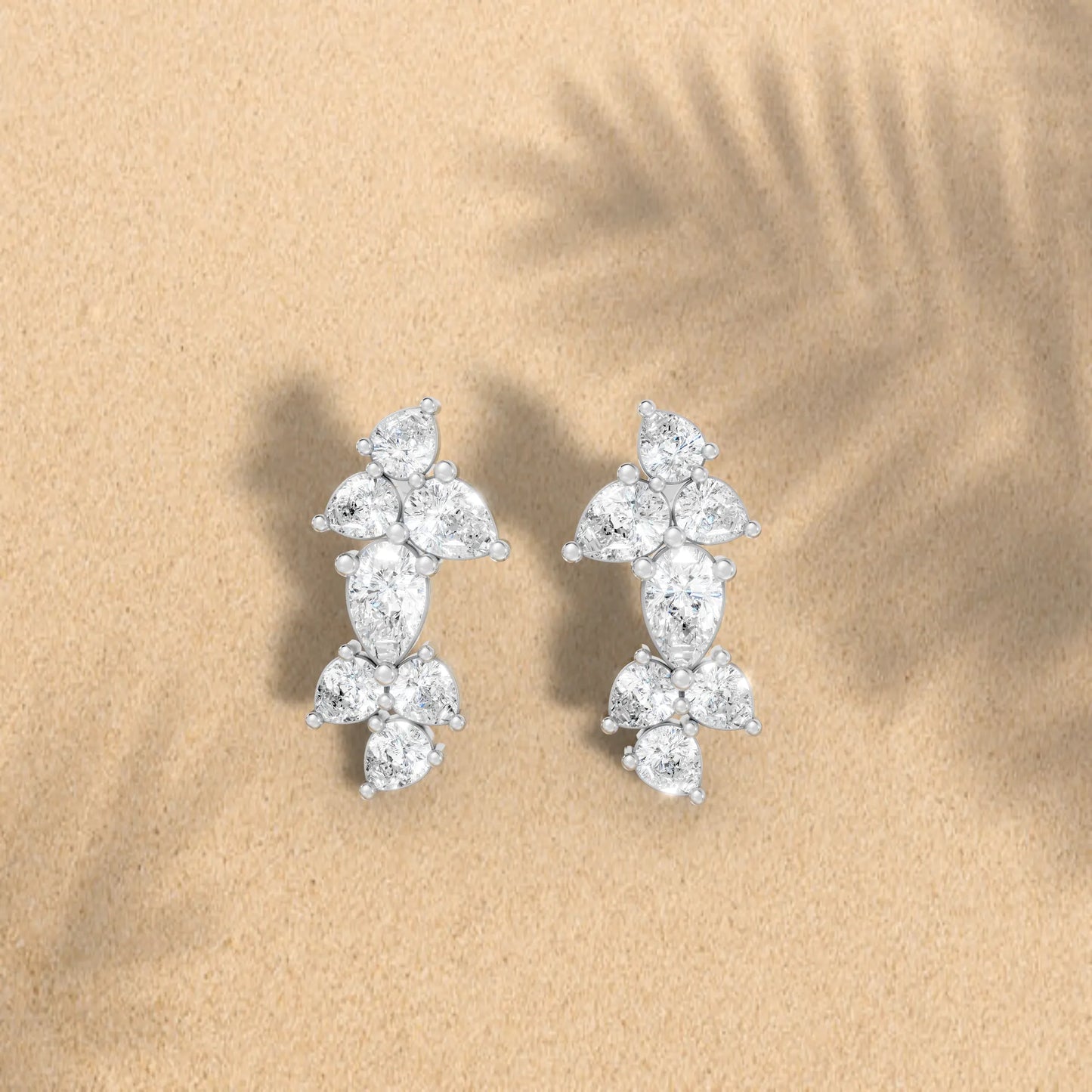 14K Gold Pear Cut Diamond Cluster Stud Earring