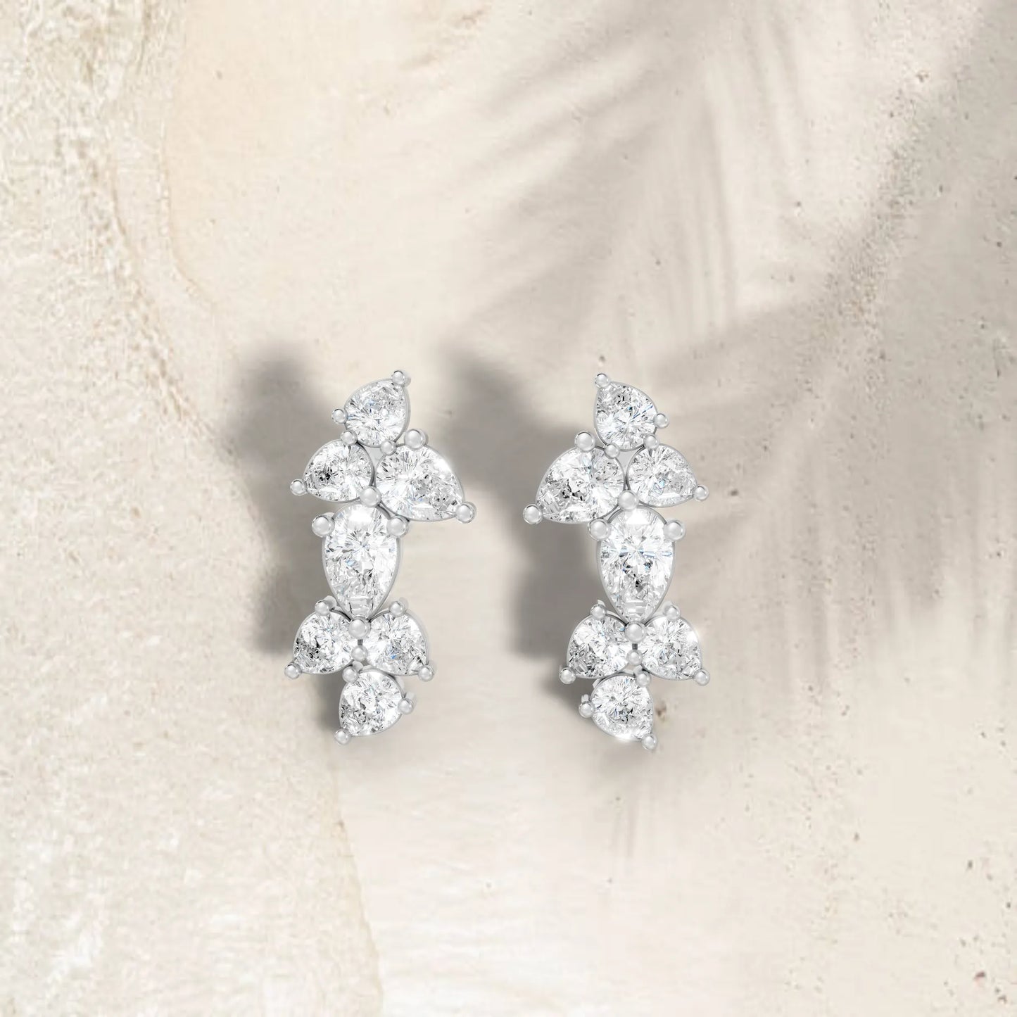 14K Gold Pear Cut Diamond Cluster Stud Earring