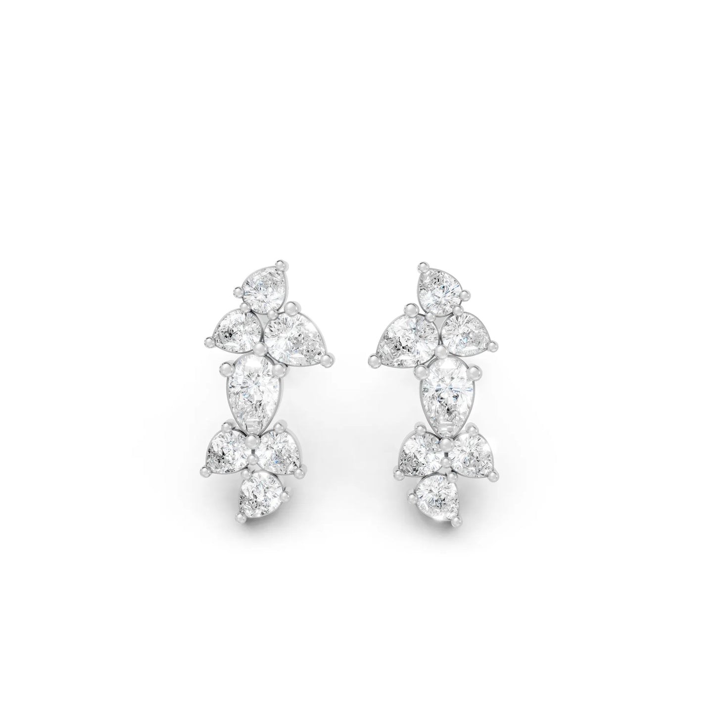 14K Gold Pear Cut Diamond Cluster Stud Earring