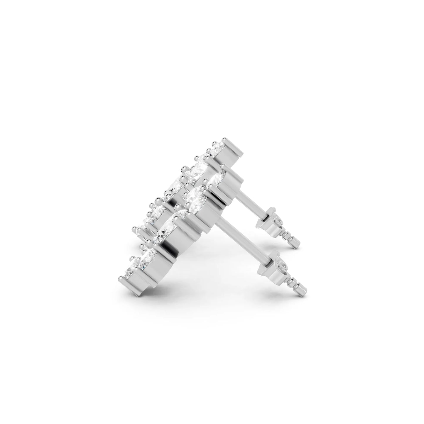 14K Gold Pear Cut Diamond Cluster Stud Earring
