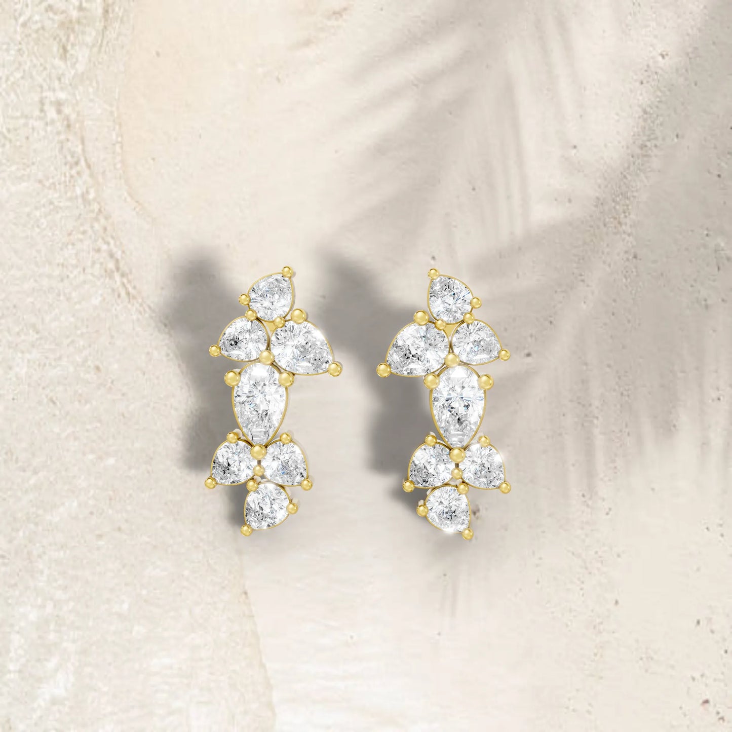 14K Gold Pear Cut Diamond Cluster Stud Earring