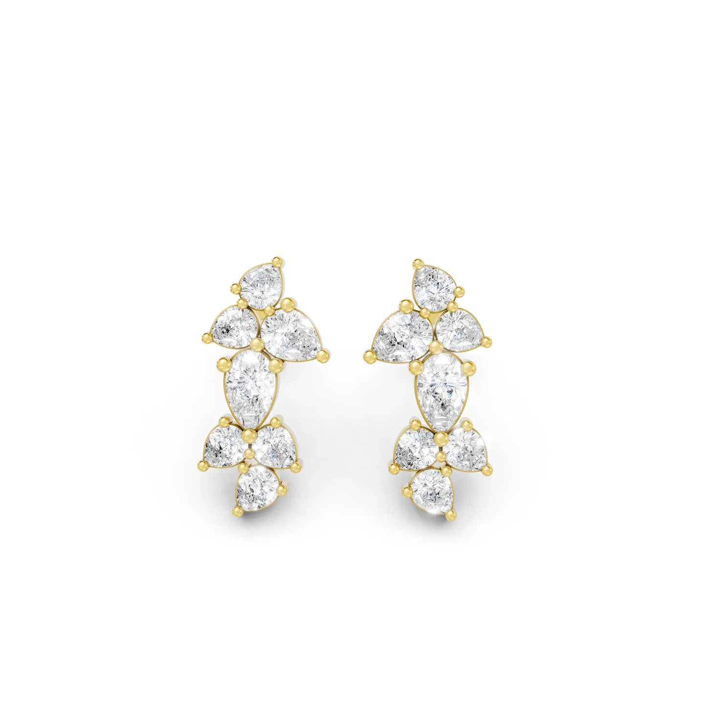 14K Gold Pear Cut Diamond Cluster Stud Earring