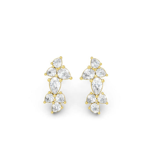 14K Gold Pear Cut Diamond Cluster Stud Earring