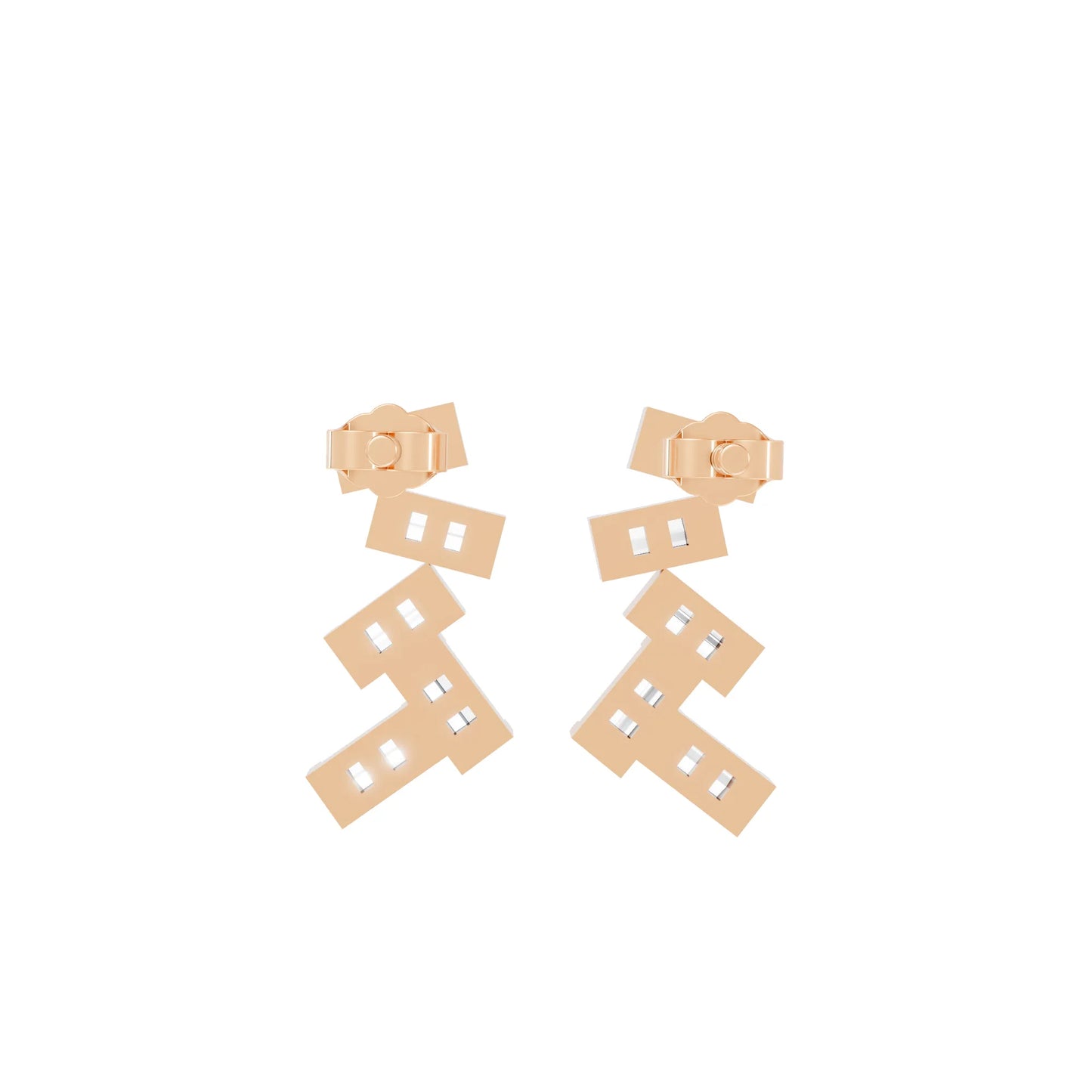 14K Gold Baguette Cut Diamond Zig Zag Cluster Drop Stud Earring
