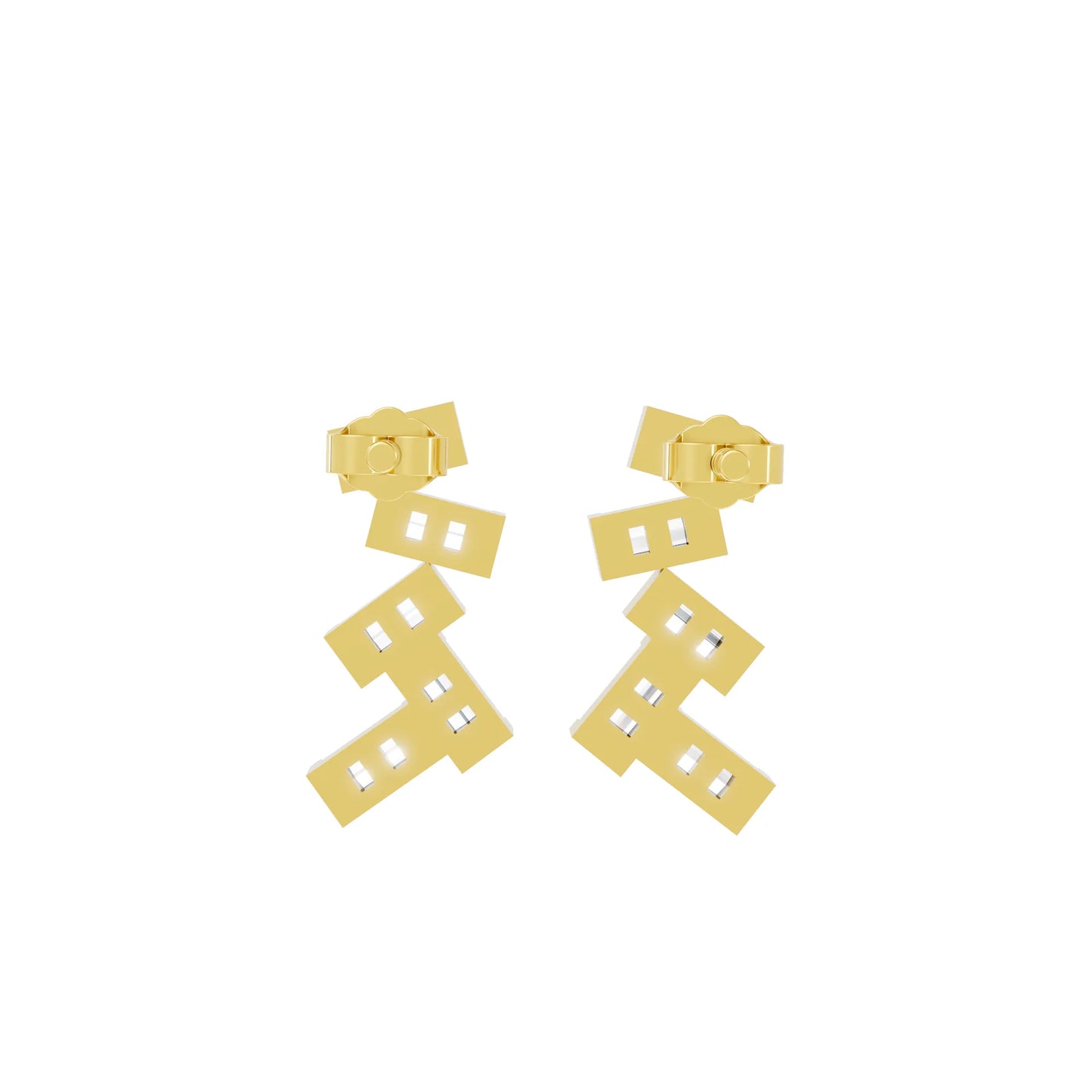 14K Gold Baguette Cut Diamond Zig Zag Cluster Drop Stud Earring