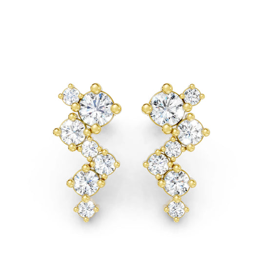 14K Gold Round Cut Diamond Cluster Drop Stud Earring