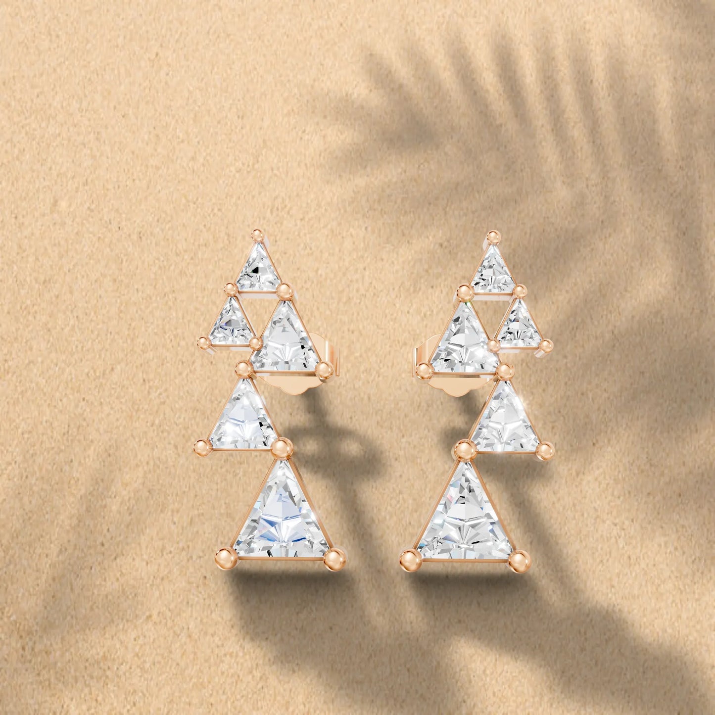 14K Gold Triangle Cut Diamond Geometric Drop Stud Earring