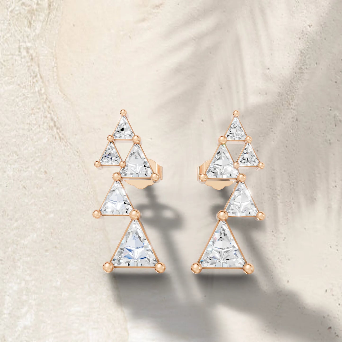14K Gold Triangle Cut Diamond Geometric Drop Stud Earring