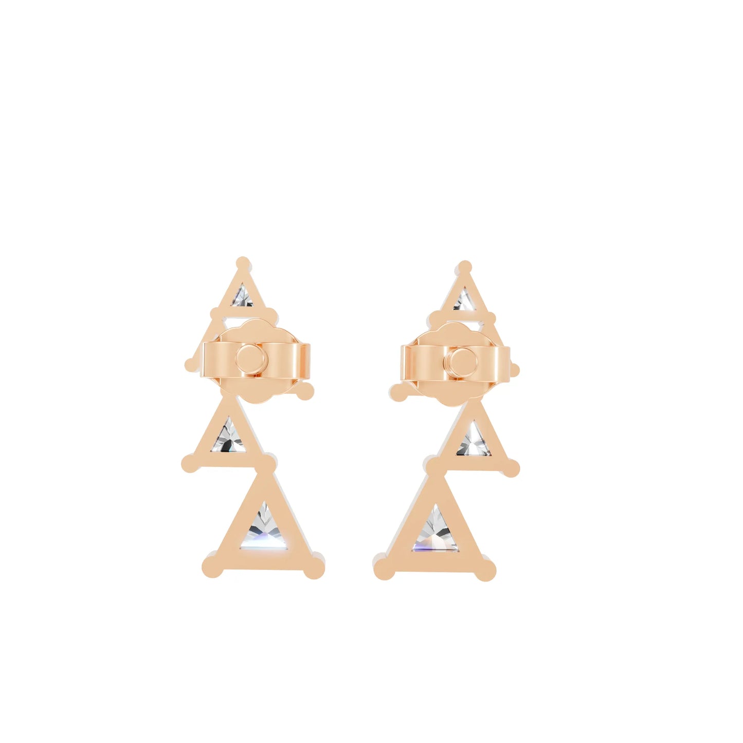 14K Gold Triangle Cut Diamond Geometric Drop Stud Earring