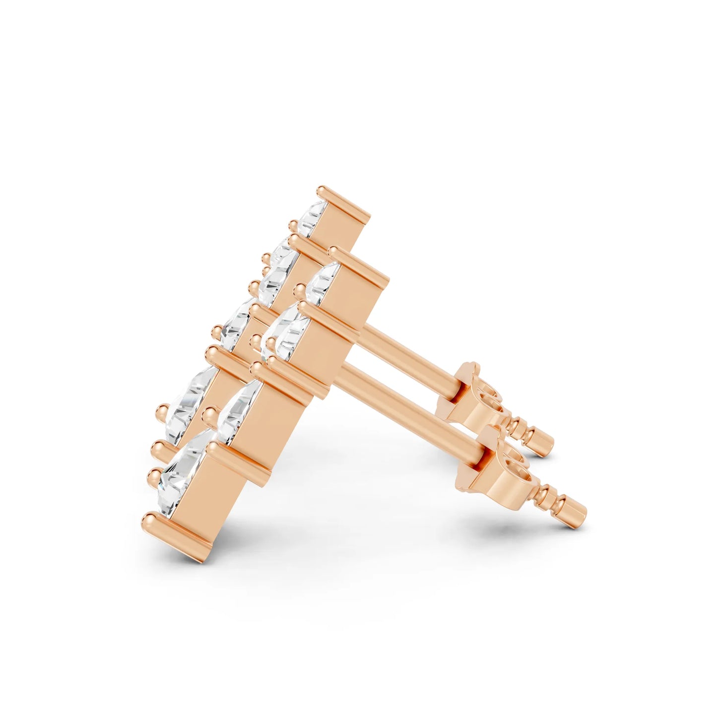 14K Gold Triangle Cut Diamond Geometric Drop Stud Earring