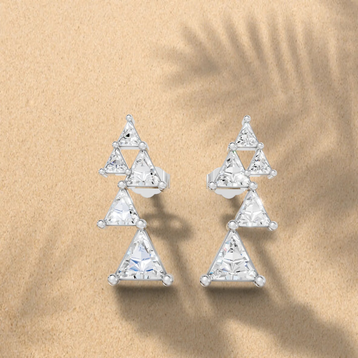 14K Gold Triangle Cut Diamond Geometric Drop Stud Earring