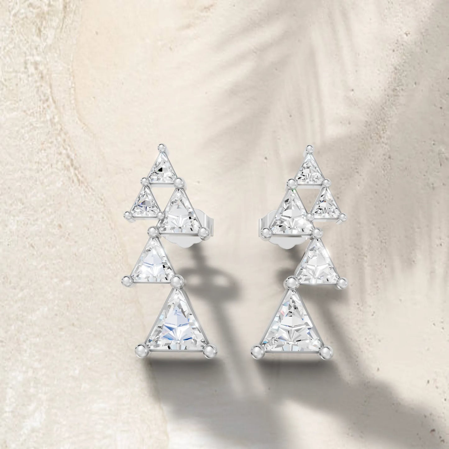 14K Gold Triangle Cut Diamond Geometric Drop Stud Earring