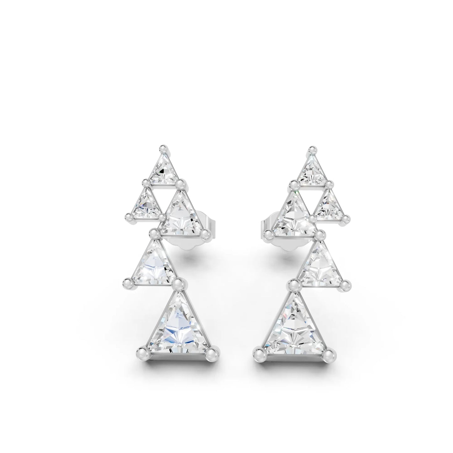 14K Gold Triangle Cut Diamond Geometric Drop Stud Earring