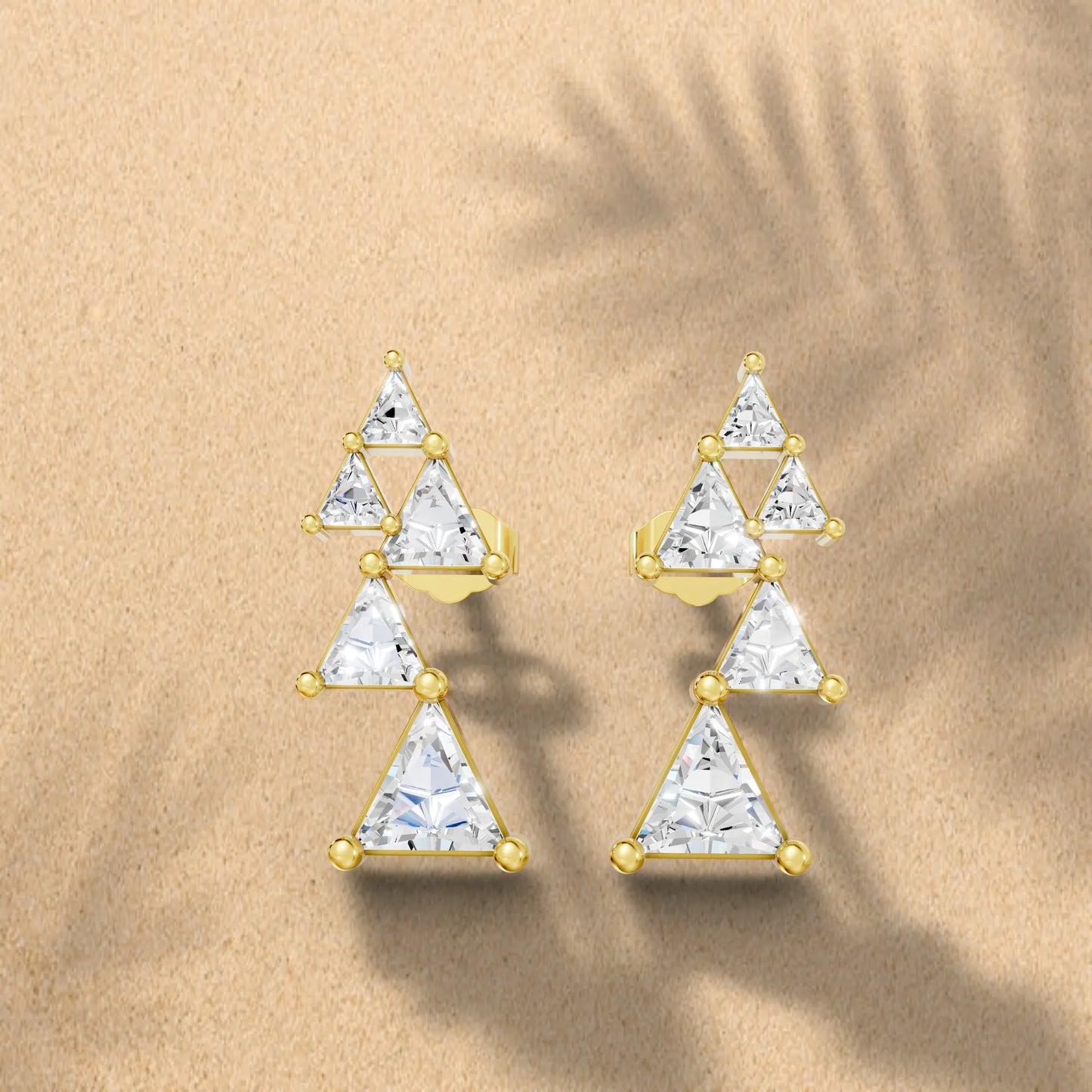 14K Gold Triangle Cut Diamond Geometric Drop Stud Earring