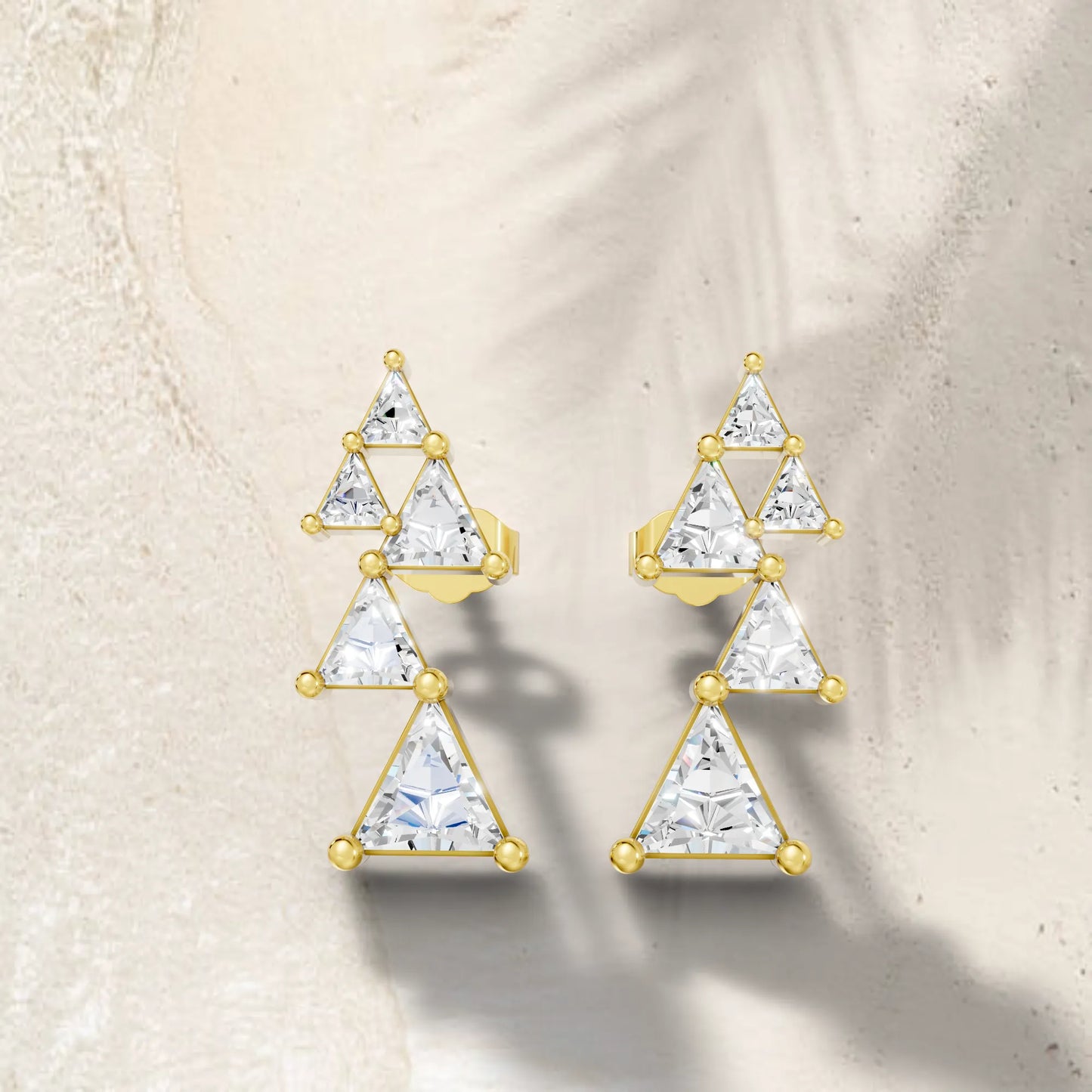 14K Gold Triangle Cut Diamond Geometric Drop Stud Earring