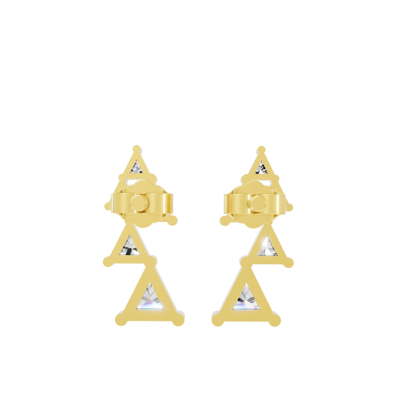 14K Gold Triangle Cut Diamond Geometric Drop Stud Earring