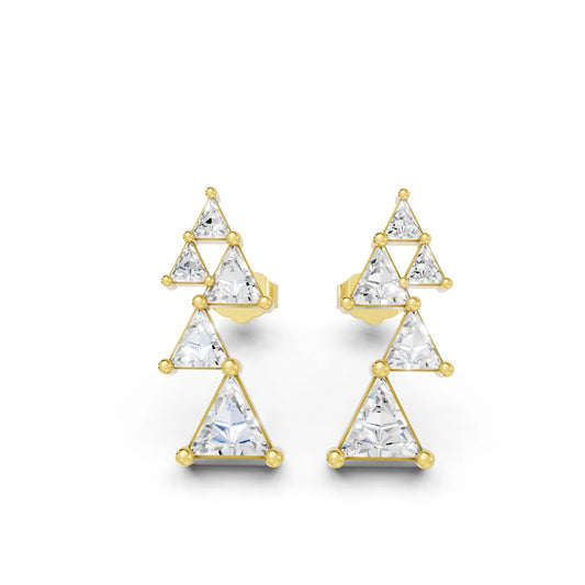14K Gold Triangle Cut Diamond Geometric Drop Stud Earring