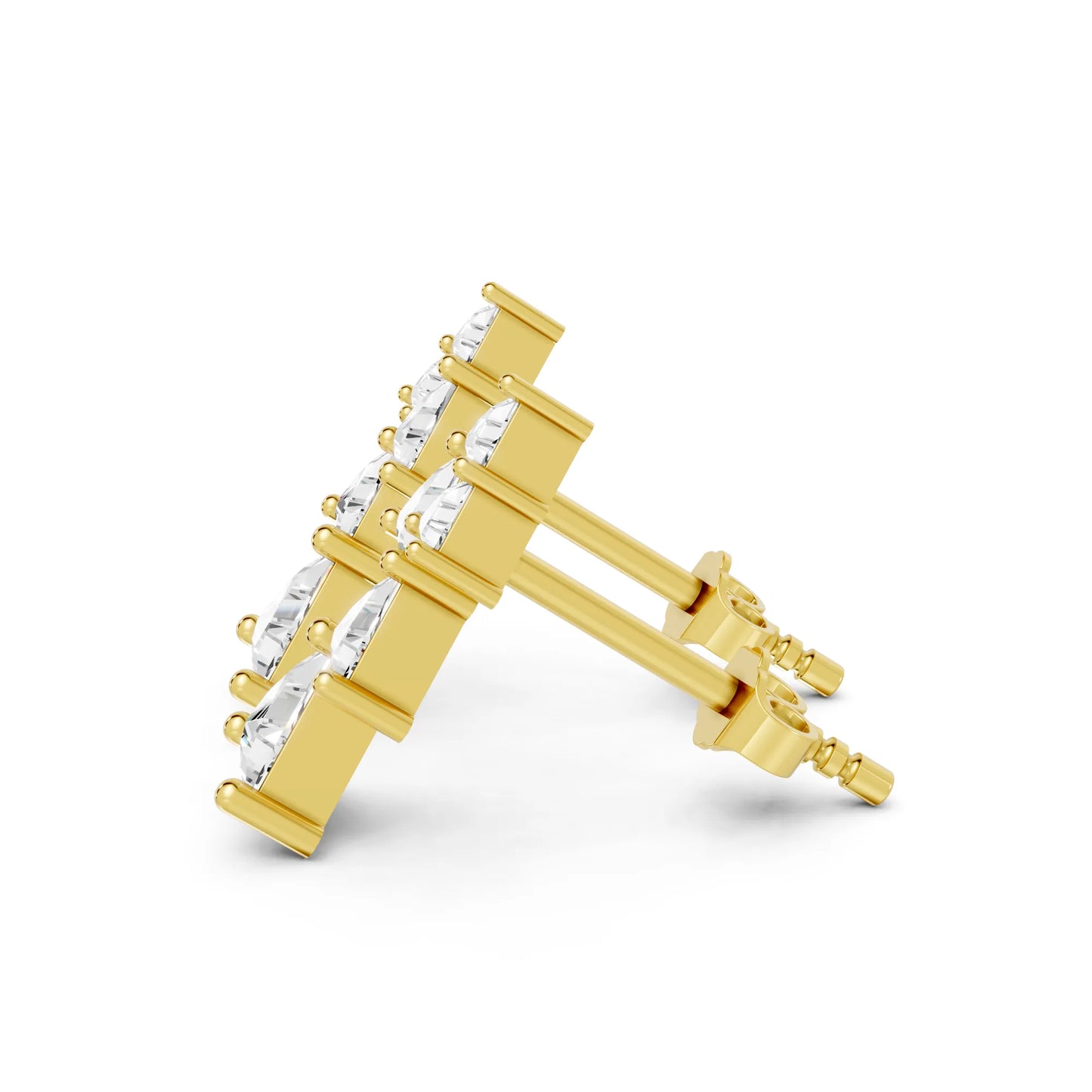 14K Gold Triangle Cut Diamond Geometric Drop Stud Earring