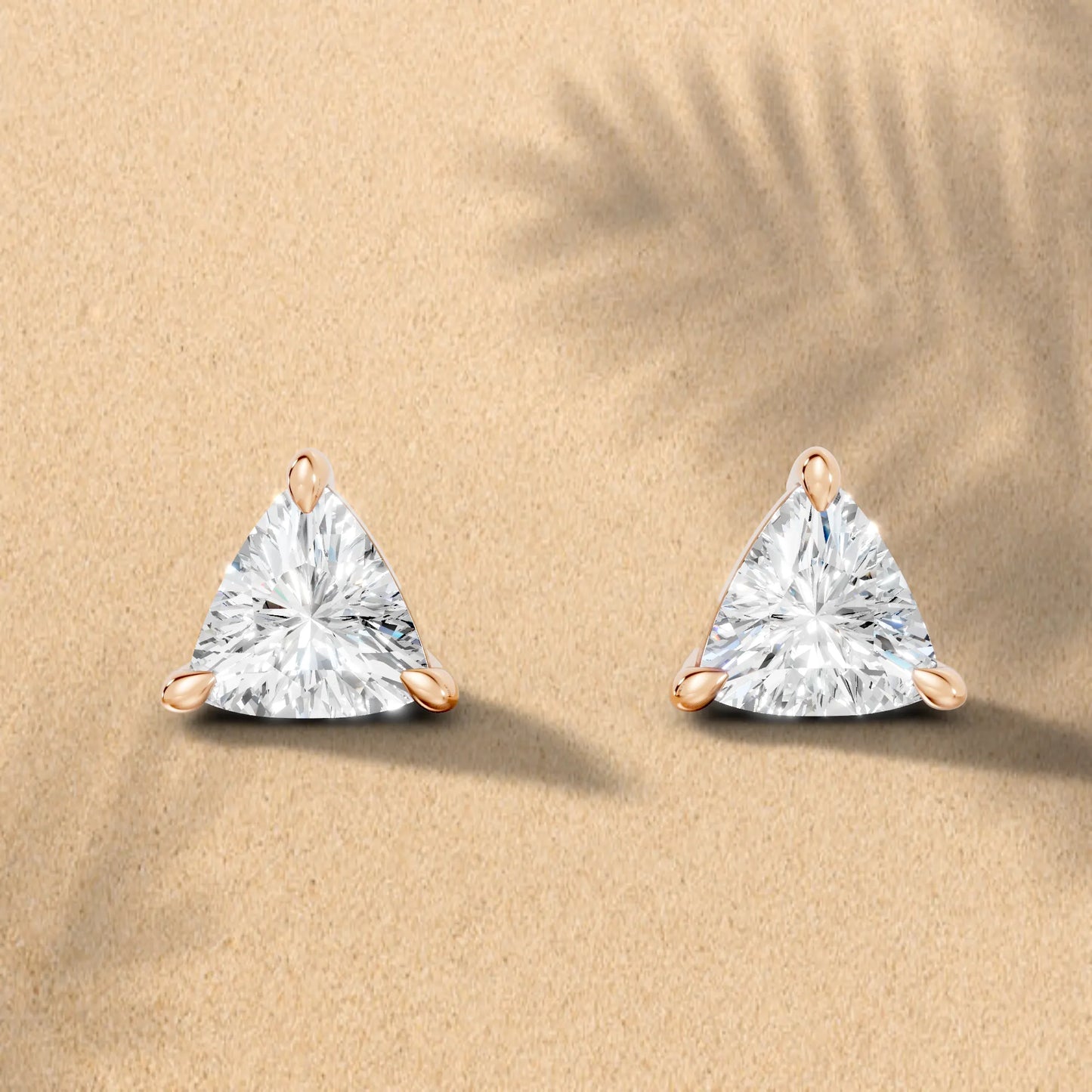 14K Gold Trillion Cut Diamond Solitaire Stud Earring