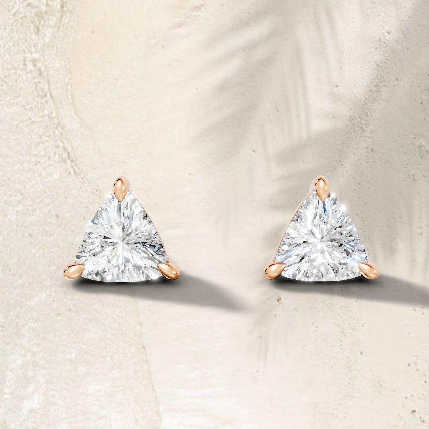 14K Gold Trillion Cut Diamond Solitaire Stud Earring
