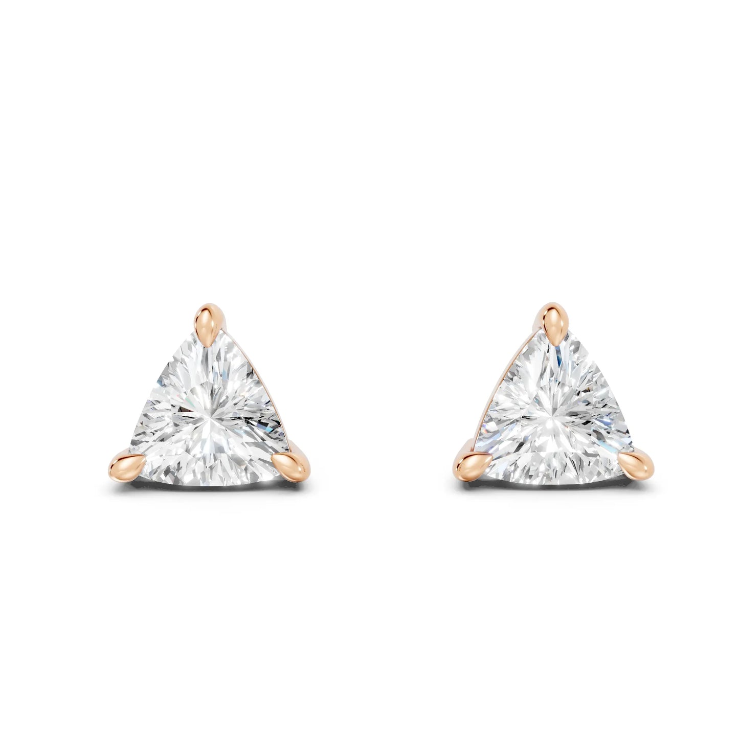 14K Gold Trillion Cut Diamond Solitaire Stud Earring