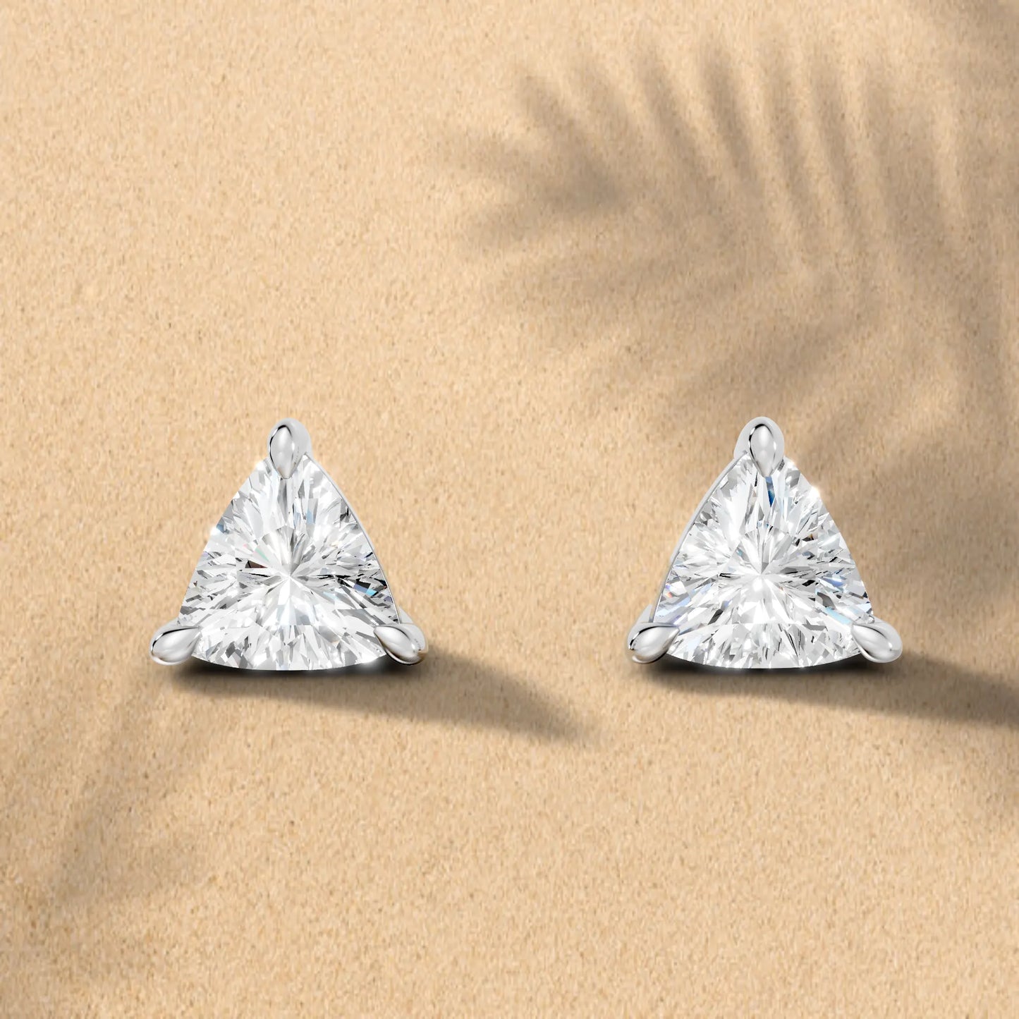 14K Gold Trillion Cut Diamond Solitaire Stud Earring