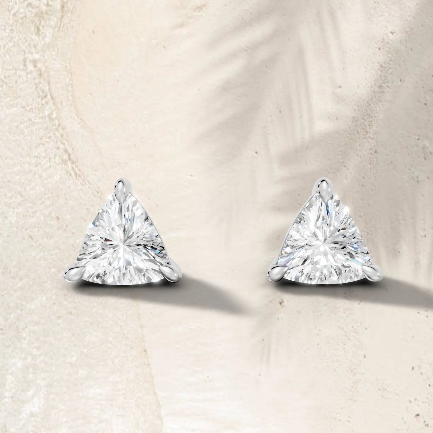 14K Gold Trillion Cut Diamond Solitaire Stud Earring