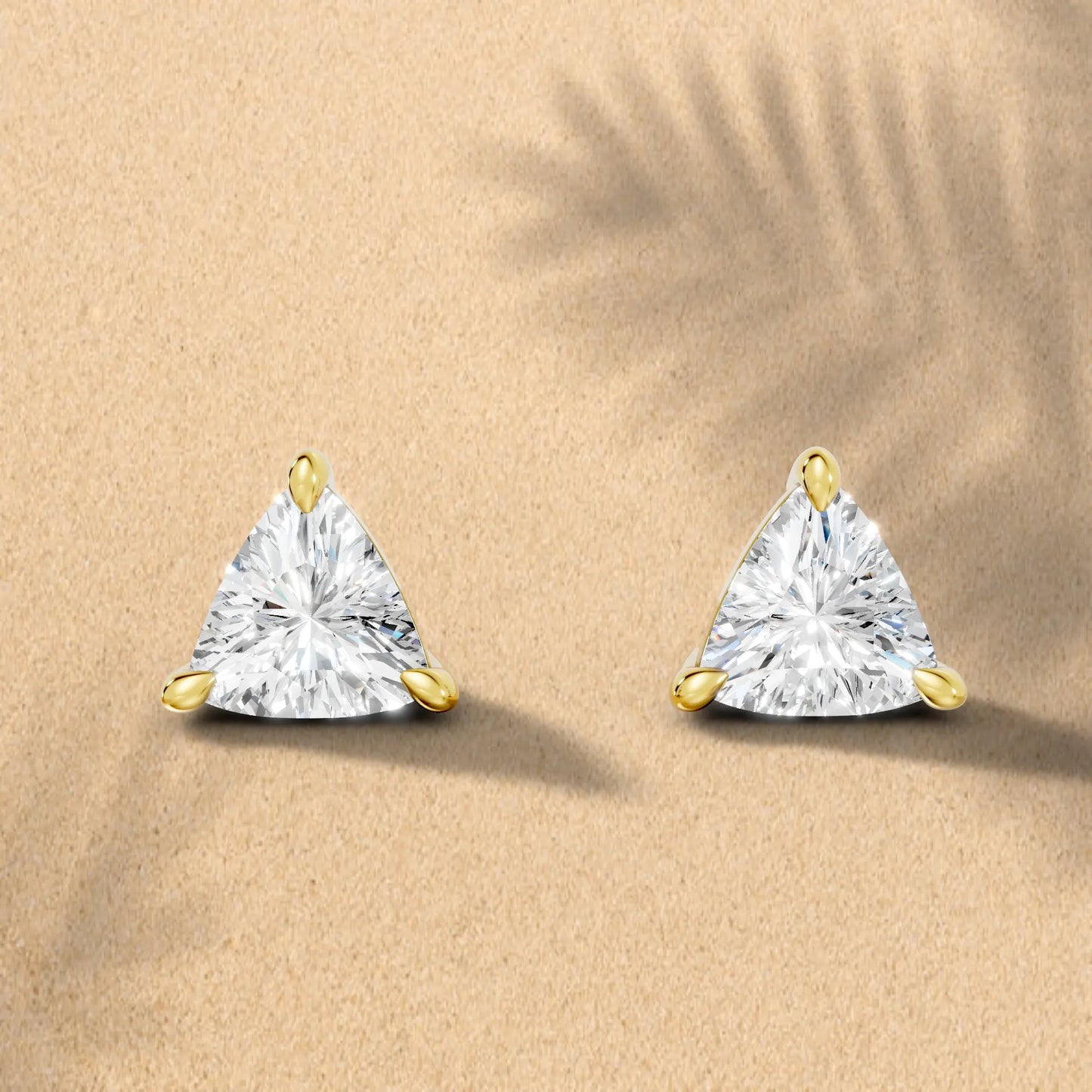 14K Gold Trillion Cut Diamond Solitaire Stud Earring