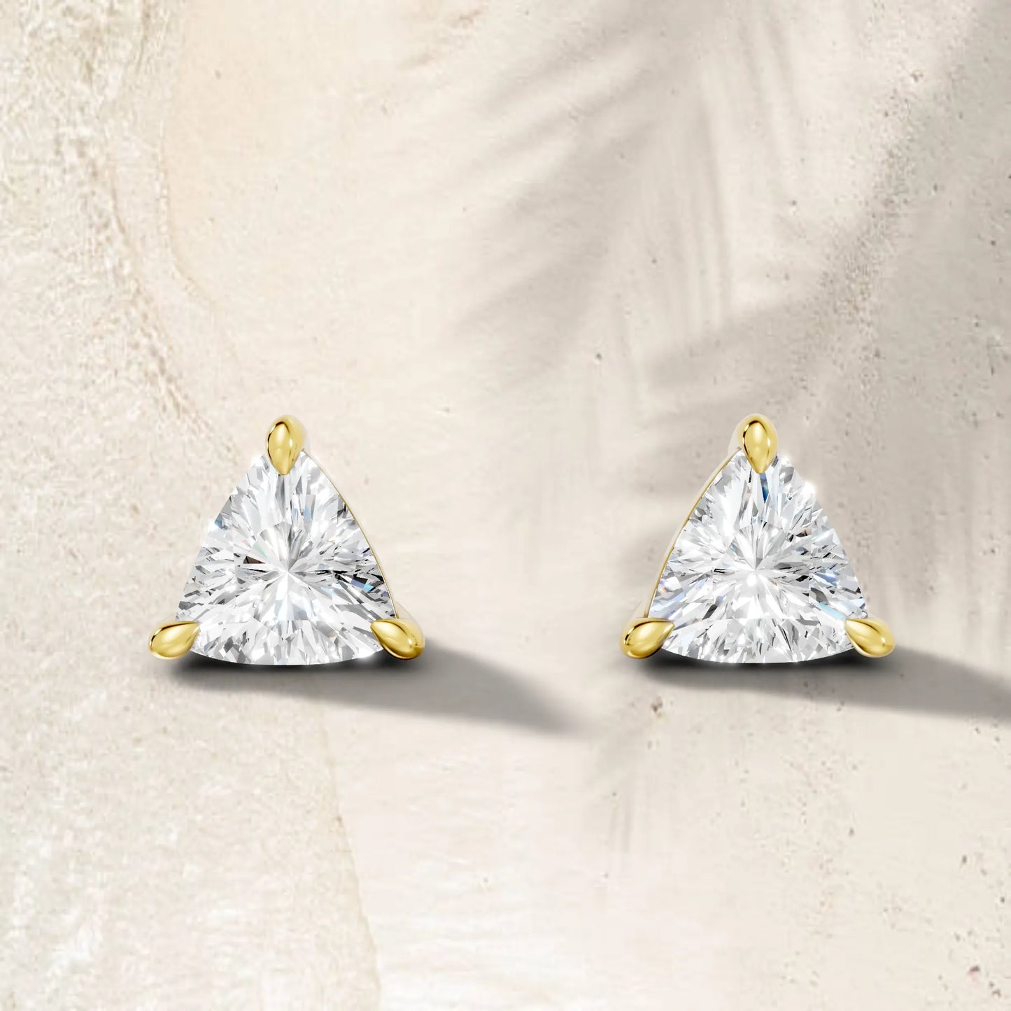 14K Gold Trillion Cut Diamond Solitaire Stud Earring