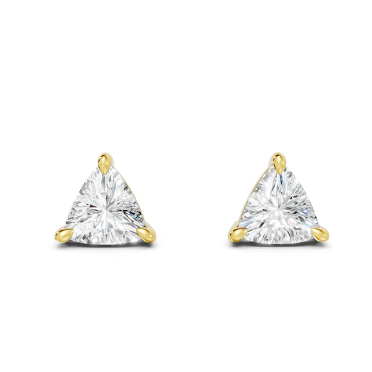 14K Gold Trillion Cut Diamond Solitaire Stud Earring