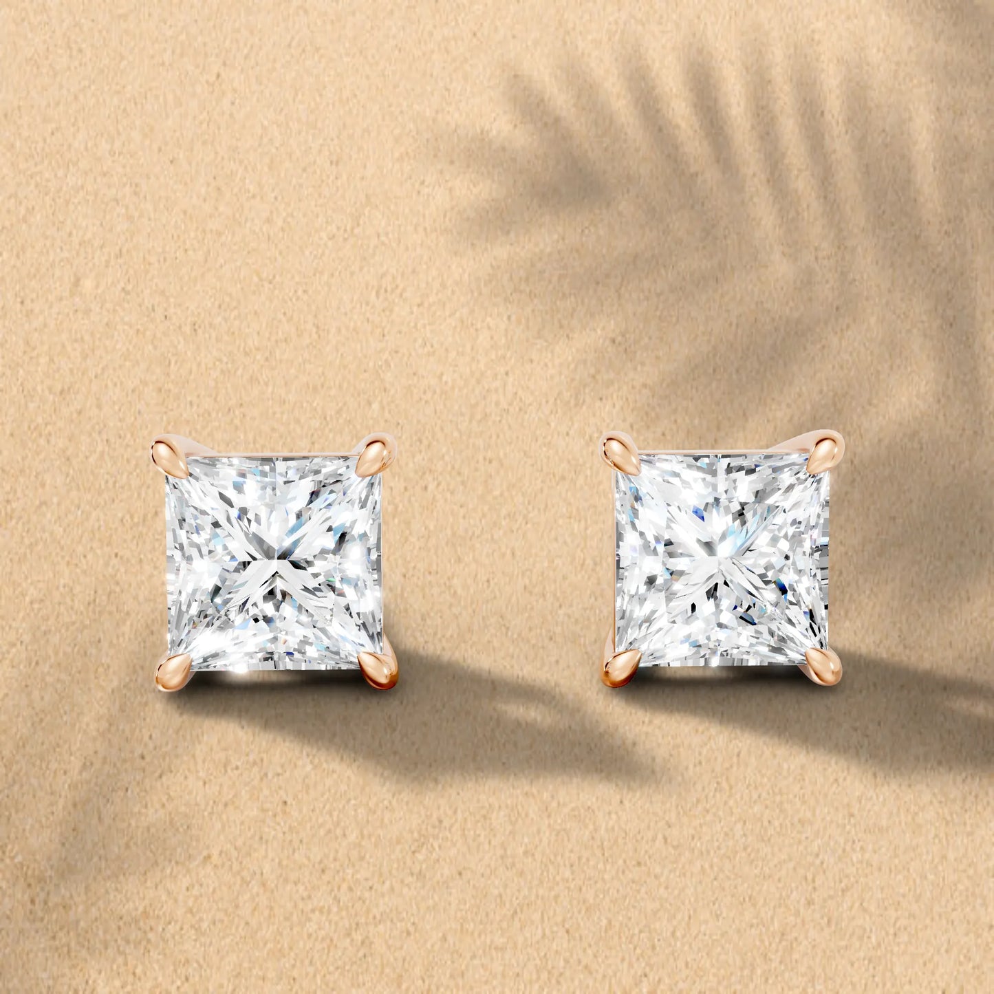 14K Gold Princess Cut Diamond Solitaire Stud Earring