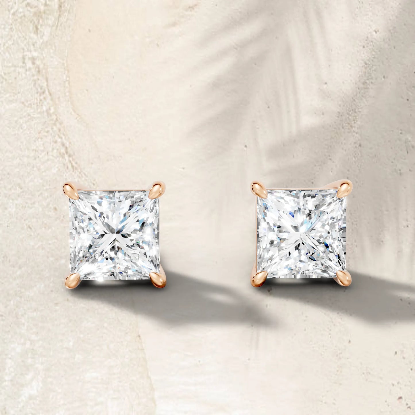 14K Gold Princess Cut Diamond Solitaire Stud Earring