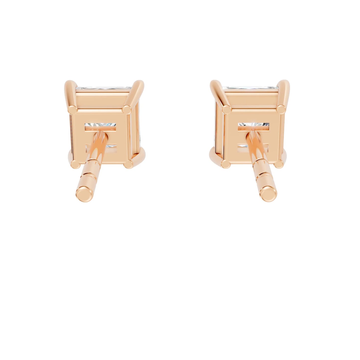 14K Gold Princess Cut Diamond Solitaire Stud Earring